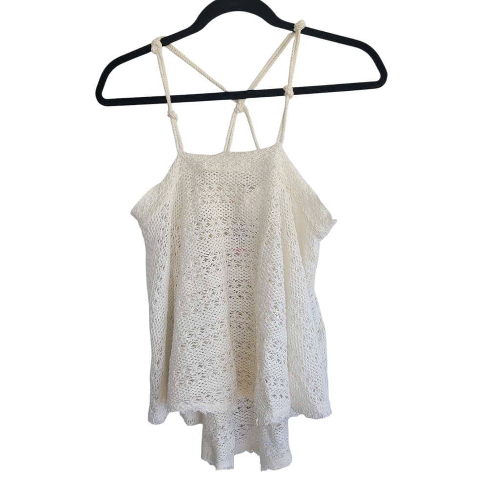 Free People Beach Medium Crochet Tank Top Rope White